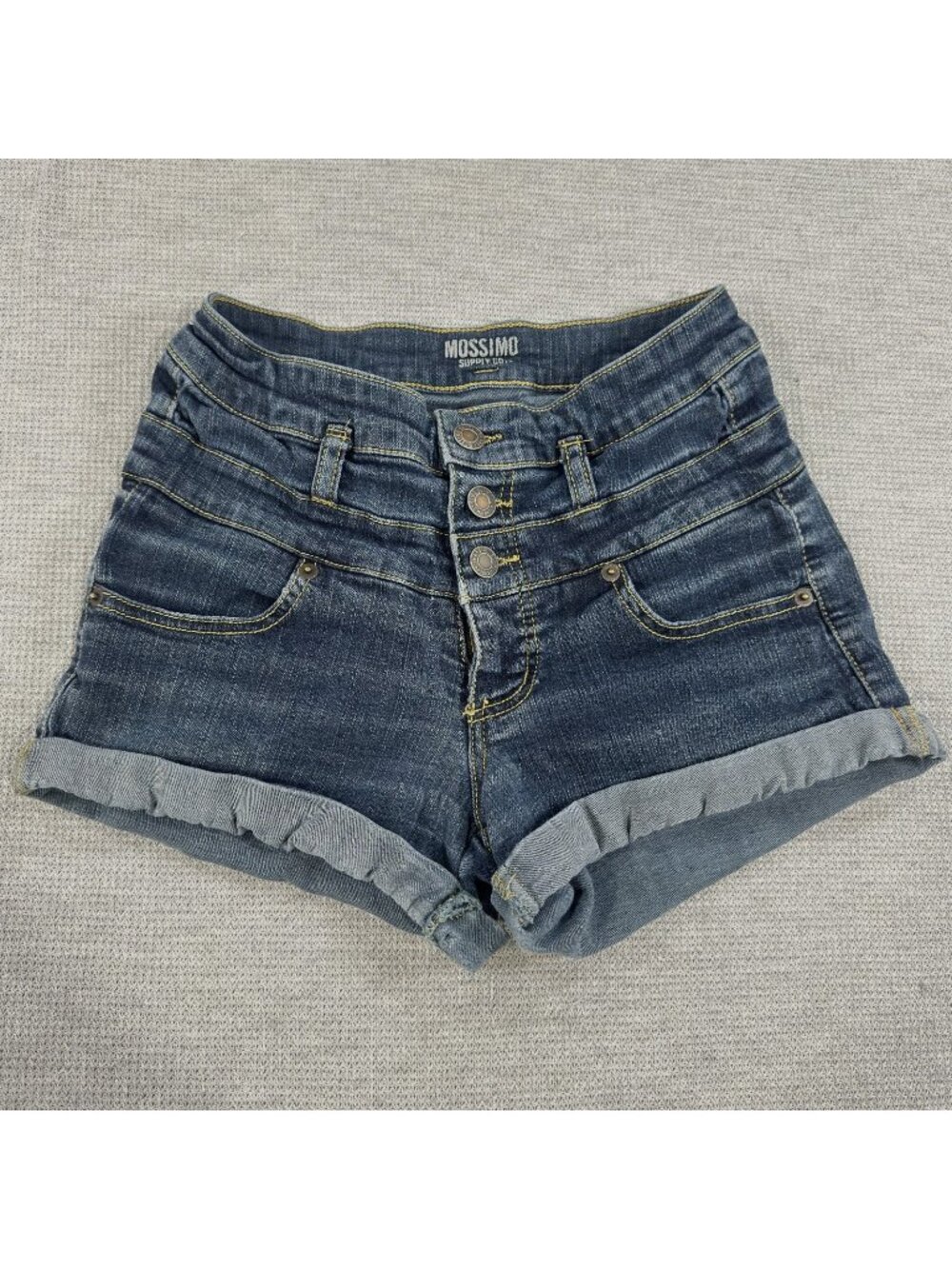 Mossimo Womens High-Rise Cuffed Denim Shorts Size 0/25 Medium Wash Button Fly
